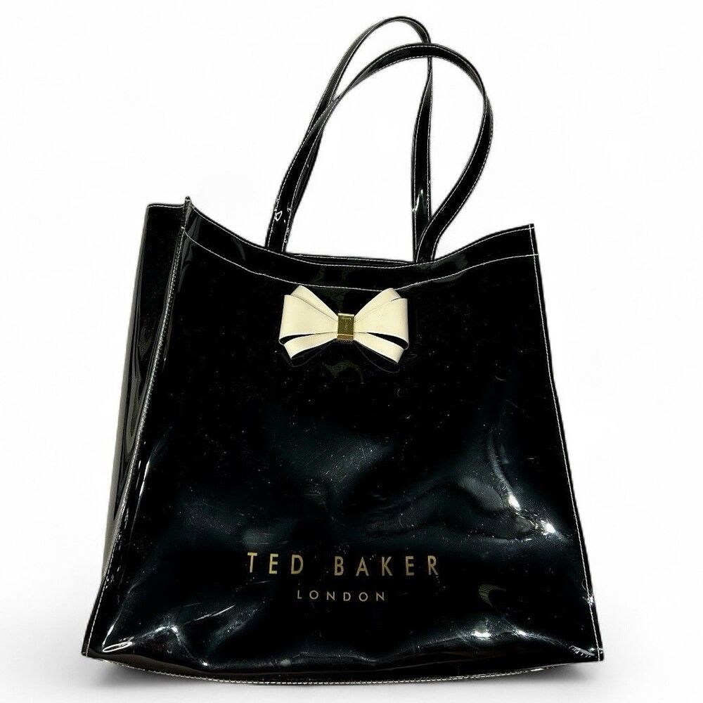 Ted Baker Tote Bag Black PVC with Bow embellishment, Shopping, Designer